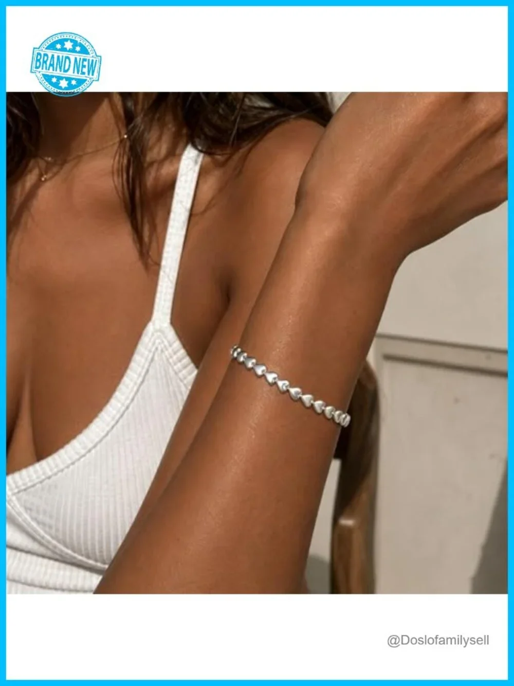 Dainty Sterling Silver Heart Friendship Bracelet Stackable Minimalist